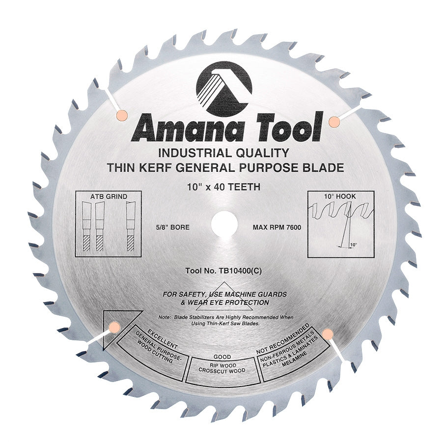 Amana Tool TB10400 10英寸40齿薄刃ATB磨角通用锯片