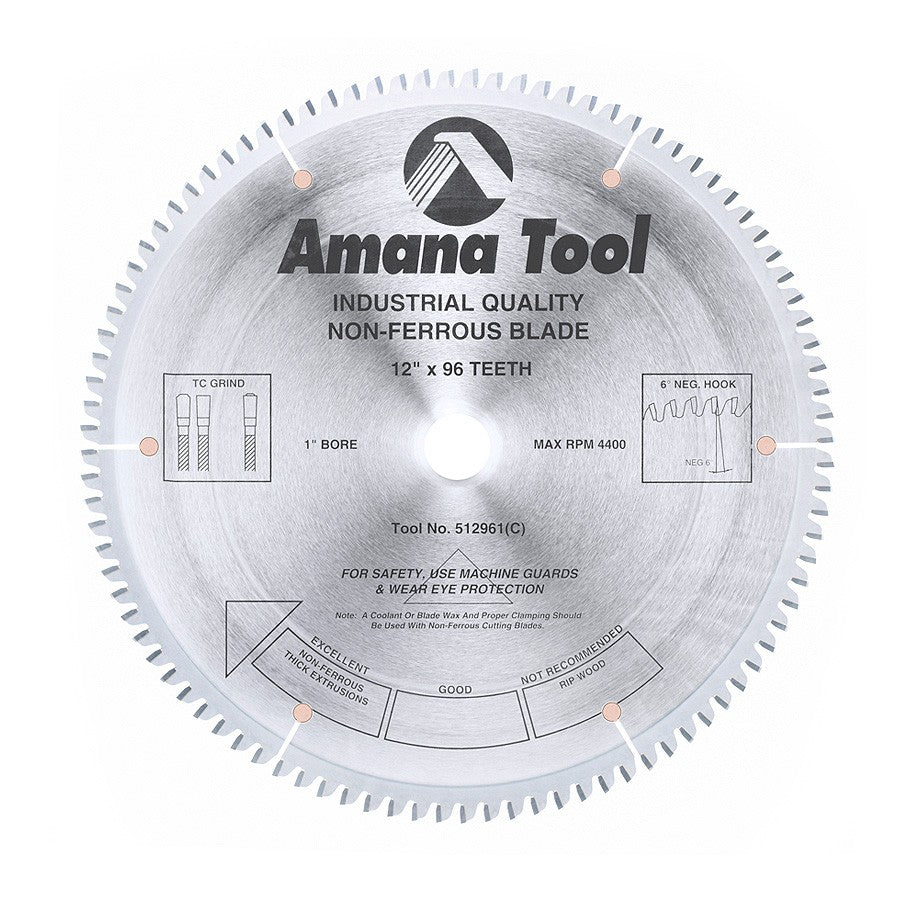 Amana Tool 512961 12英寸96齿非铁金属TCG磨角锯片