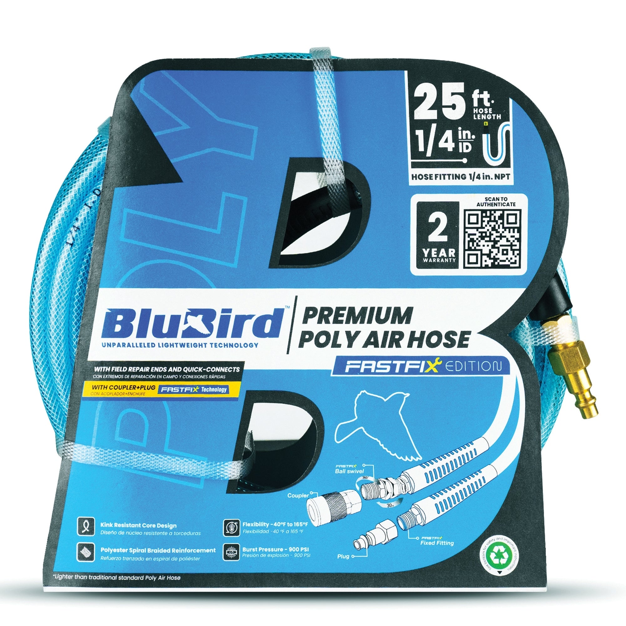 Blubird BBPU1425 1/4" x 25' 聚氨酯气动软管组件