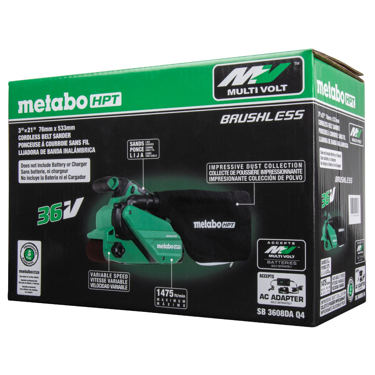 Metabo SB3608DAQ4M 36V MultiVolt 无刷充电式砂带机 (裸机)