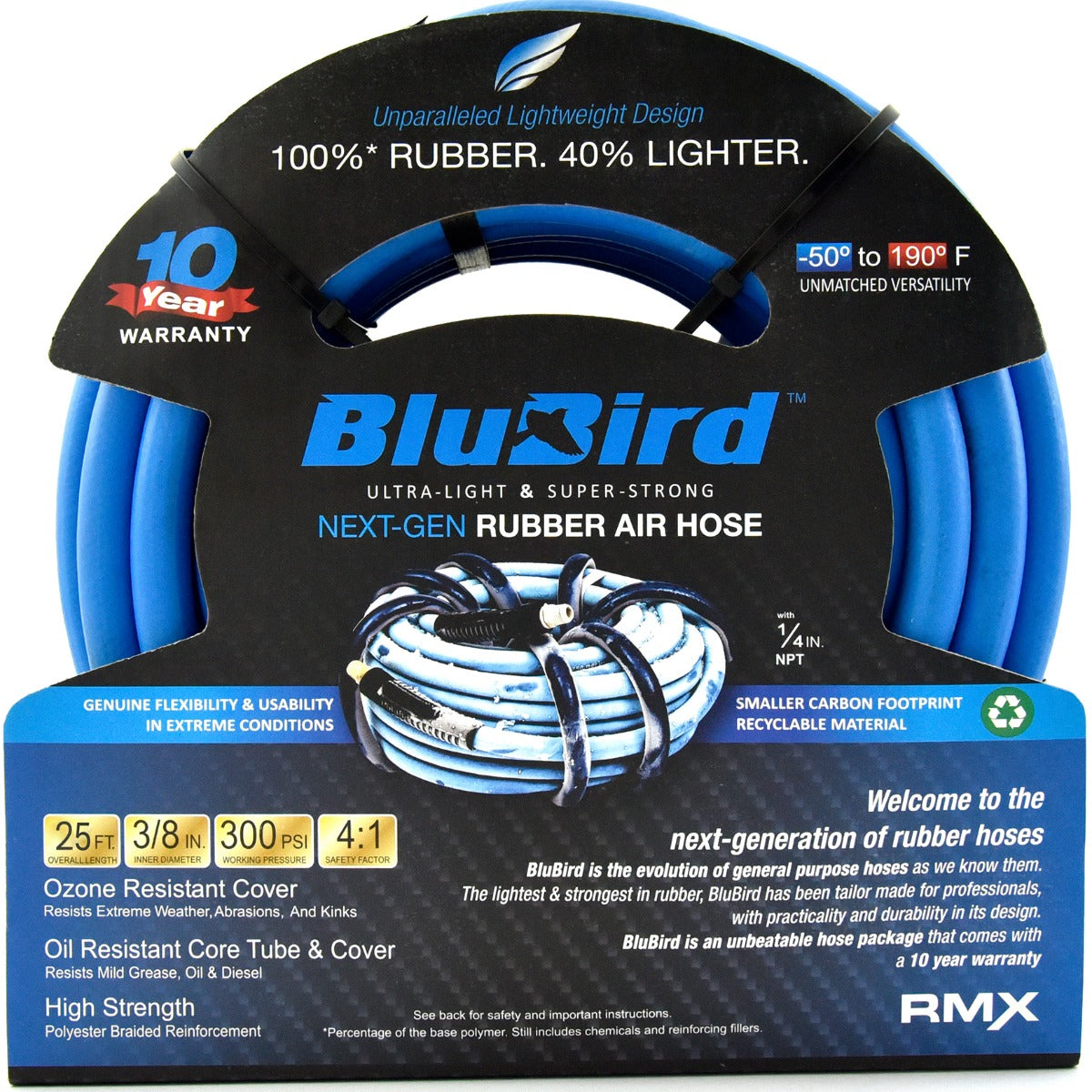 Blubird BLBB3825 3/8 英寸 x 25 英尺橡胶空气软管组件