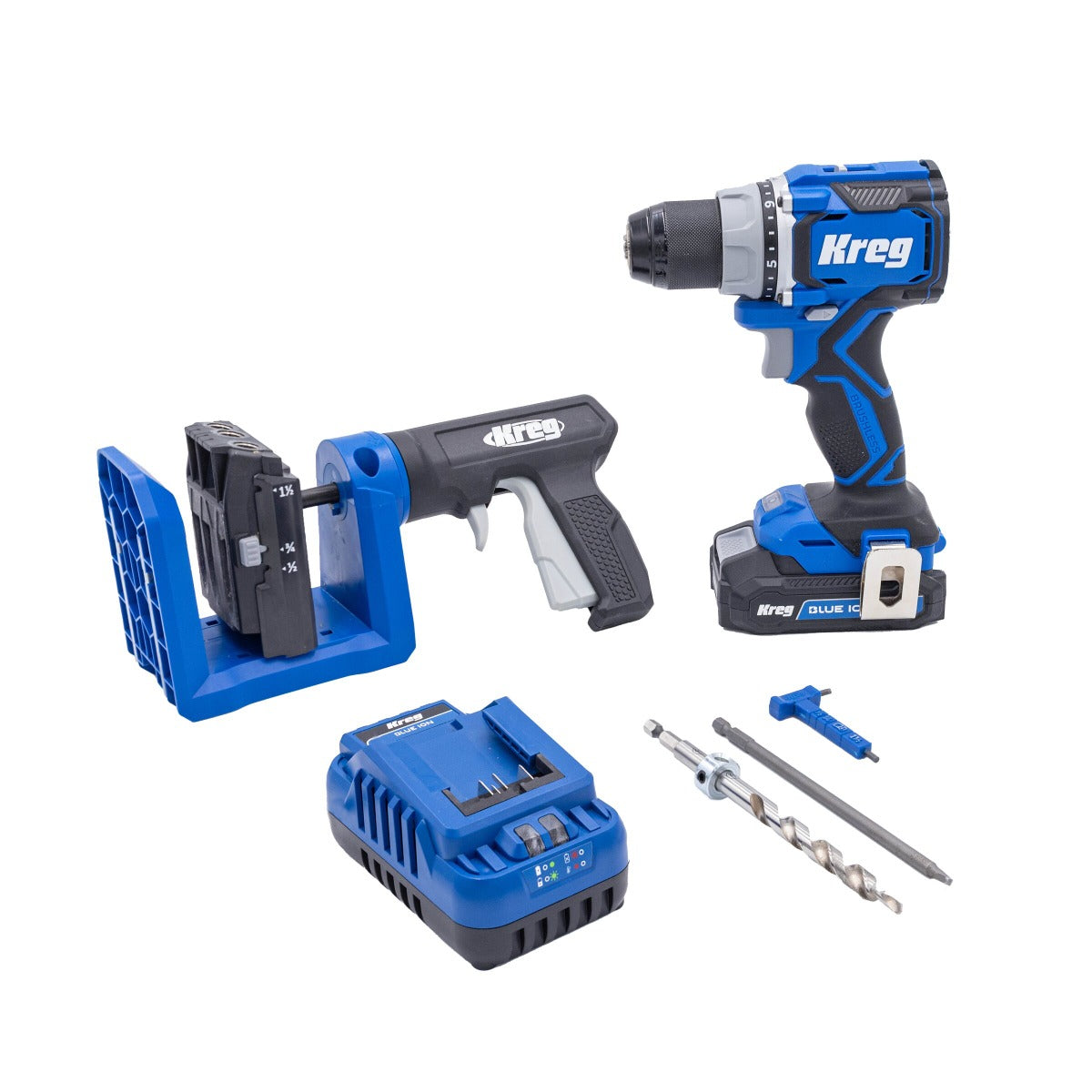 Kreg KJKPTDR520B 20V Ionic Drive 1/2" 紧凑型电钻套装含 520PRO 斜孔夹具