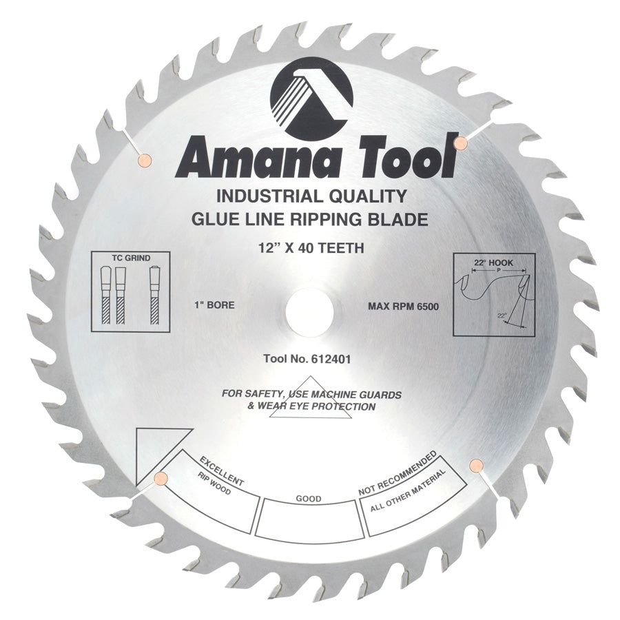 Amana Tool 612401 12英寸40齿TCG胶合线纵切锯片