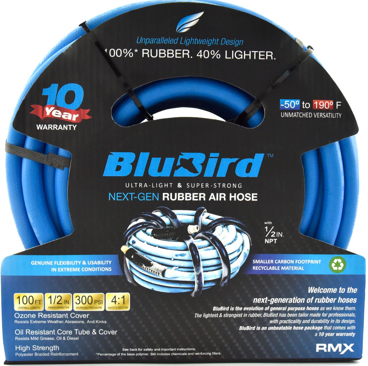 Blubird BLBB12100 1/2 英寸 x 100 英尺橡胶空气软管组件