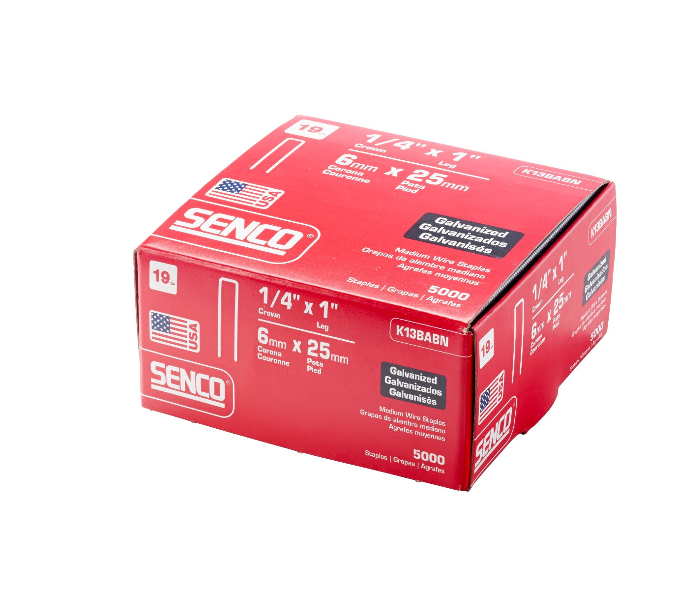 Senco K13BABN 19 号 1/4 英寸冠宽 x 1 英寸长中丝钉