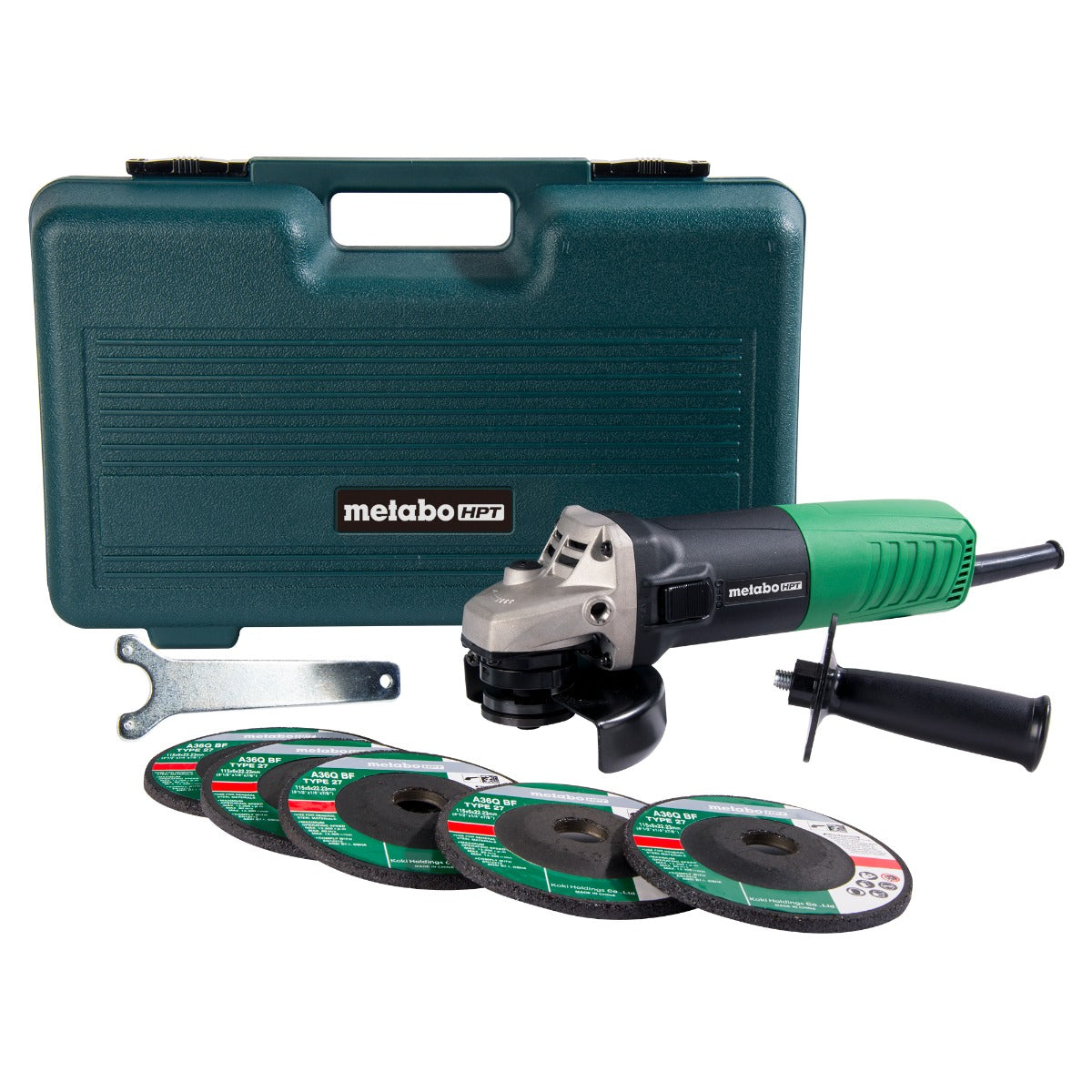 Metabo G12SR4M 4.5 英寸 6.2 安培滑开关角磨机套件（含 5 个磨轮）