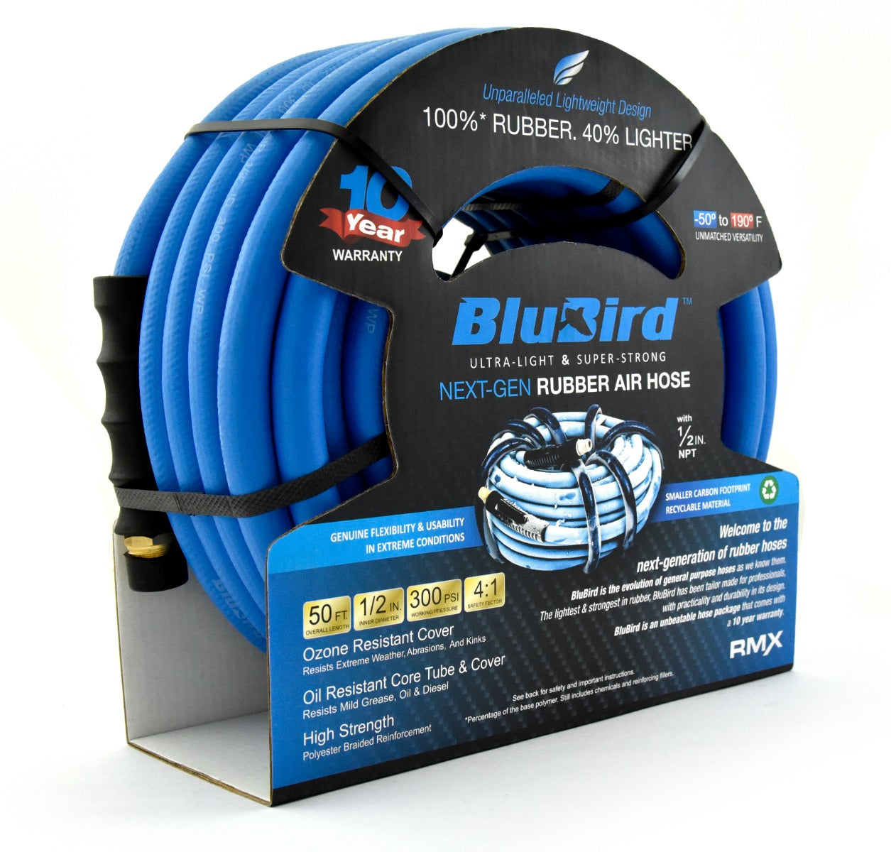 Blubird BLBB1250 1/2 英寸 x 50 英尺橡胶空气软管组件