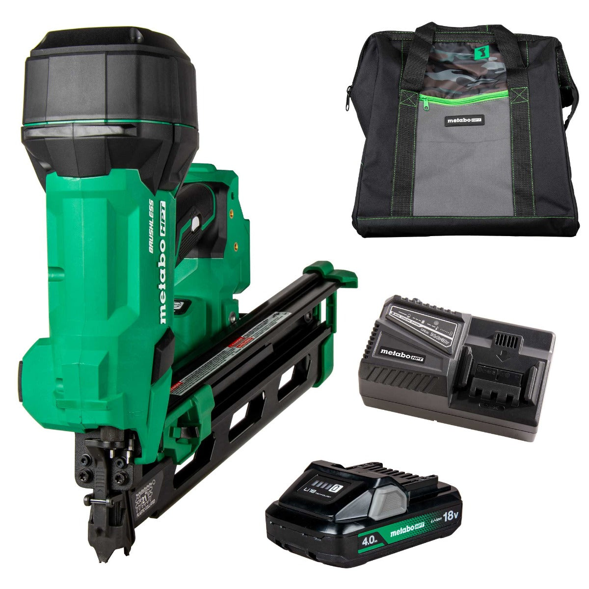 Metabo NR1890DRAM 18V 无绳 21°塑料排钉框架钉枪 (含 1x4.0Ah 电池)