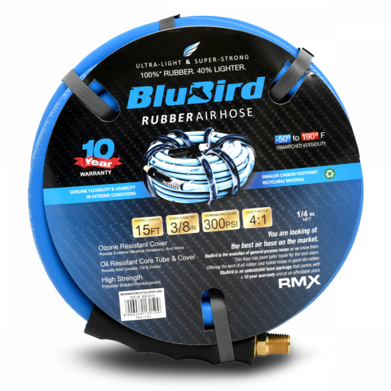 Blubird BB3815 3/8 英寸 x 15 英尺橡胶空气软管组件