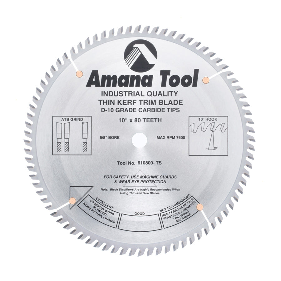Amana Tool 610800-TS 10英寸80齿薄型ATB磨角锯片