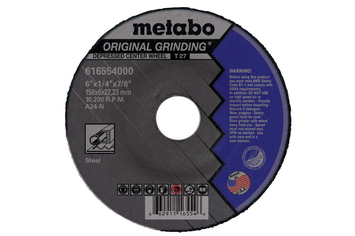 Metabo 655554000 ORIGINAL GRINDING 切割片 (6x1/4x5/8 in-11, TYPE 27, A24N) 10 片装