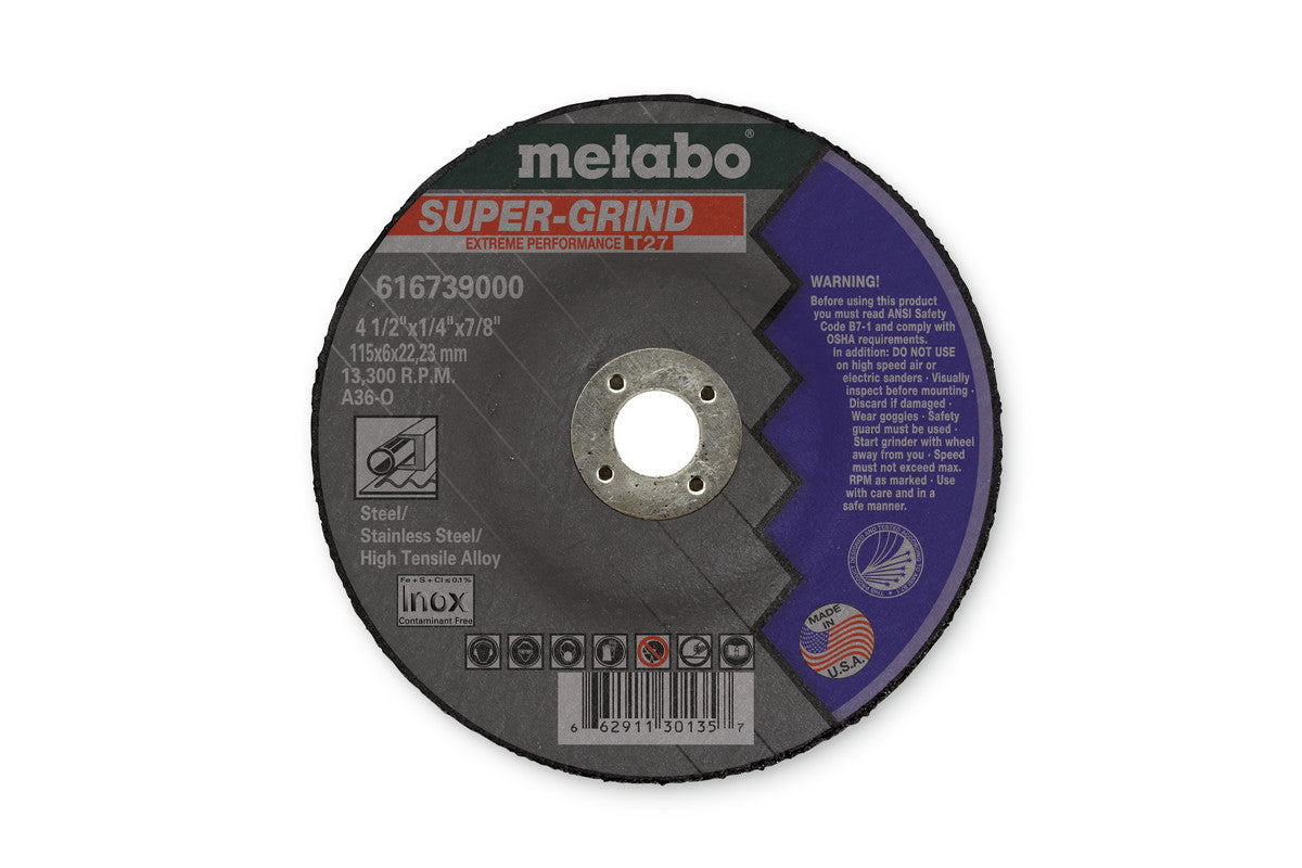 Metabo US616747000 超级打磨片 5 英寸 x 1/4 英寸 x 7/8 英寸(25 片装)