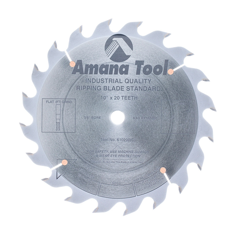 Amana Tool 610200 10英寸20齿直齿纵切锯片