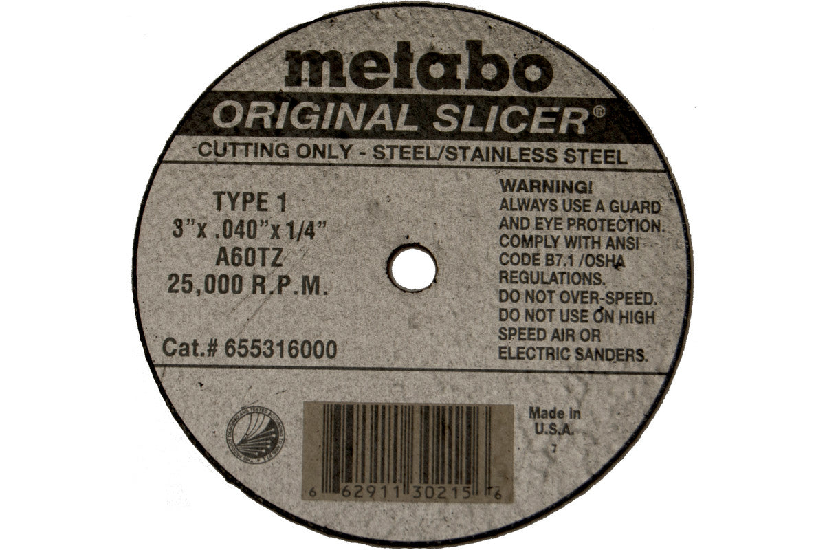 Metabo 655347421 ORIGINAL SLICER 切割片 6 英寸 x 0.035 英寸 x 3/8 英寸 TYPE 1 A60TZ（25 片装）