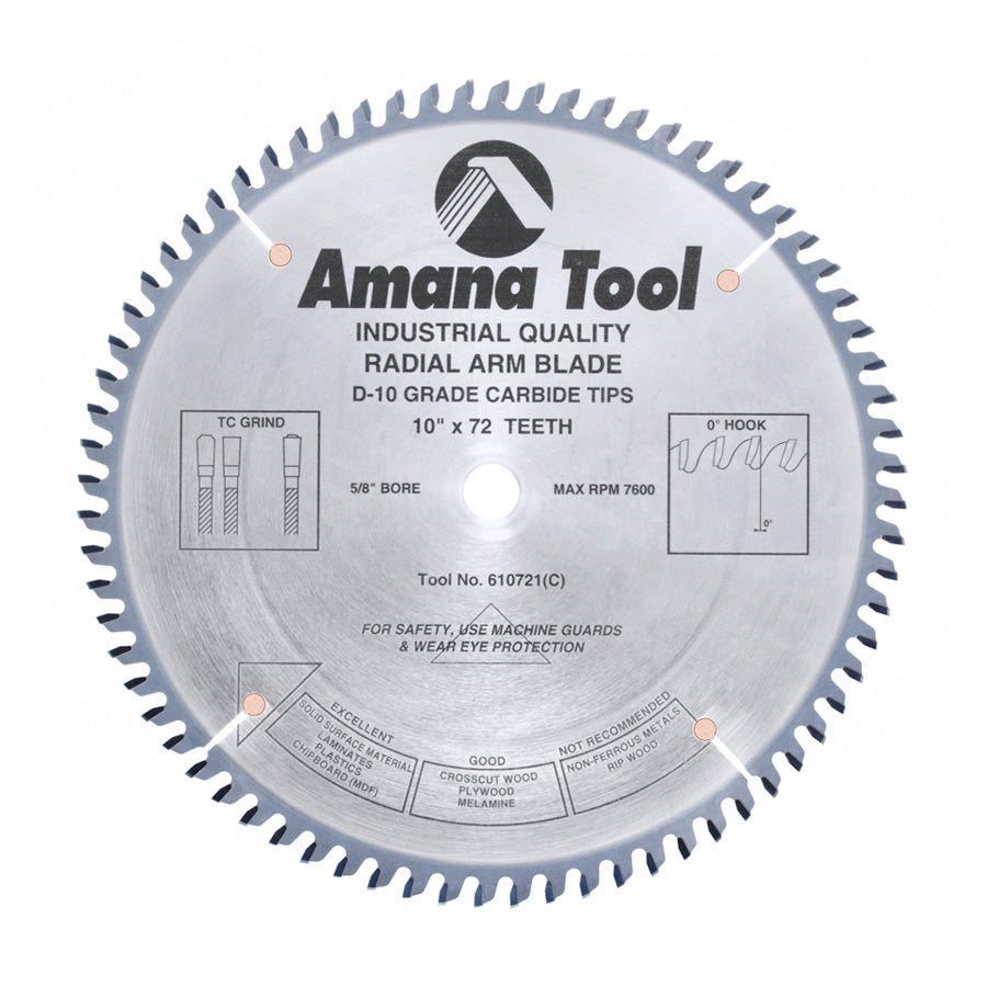 Amana Tool 610721 10英寸72齿M-TCG实心表面切割锯片