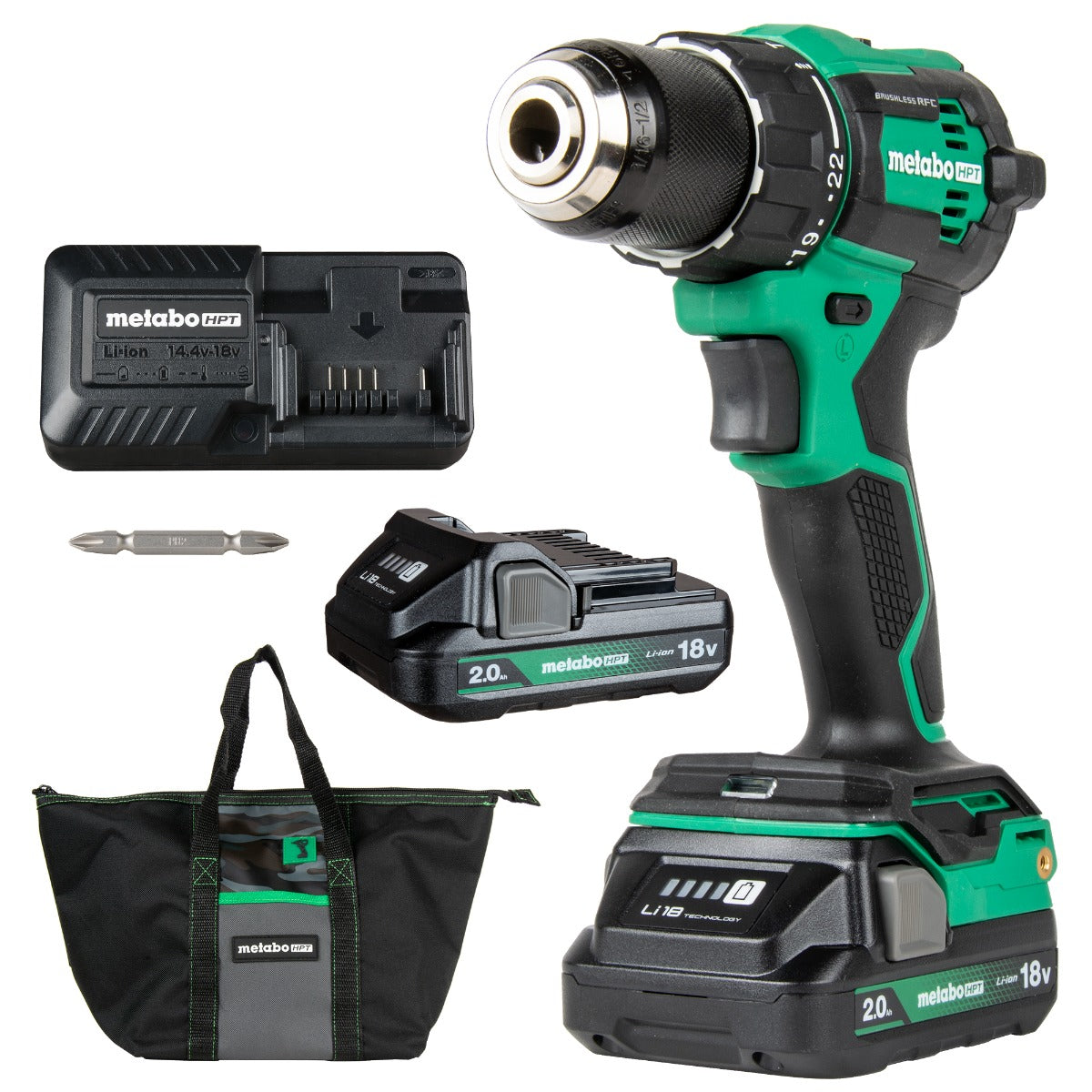 Metabo DV18DEXM 18V MultiVolt 无刷冲击钻套装（含 2 块 2.0Ah 电池及充电器）