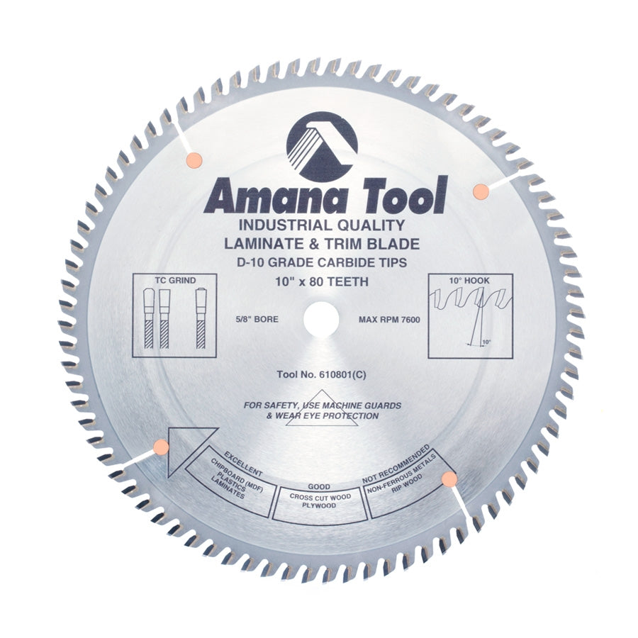 Amana Tool 610801 10 英寸 80 齿 TCG 精修锯片
