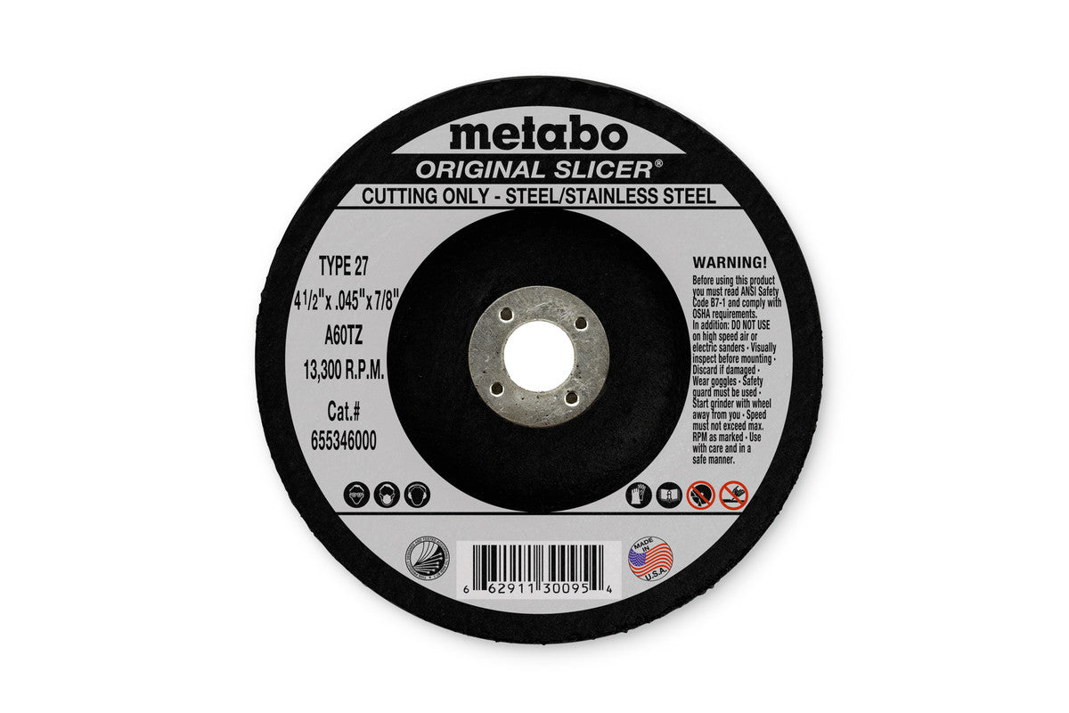 Metabo 655727000 ORIGINAL SLICER 切割片 4-1/2英寸 x 3/32英寸 x 5/8-11 TYPE 27 A30R (25 片装)