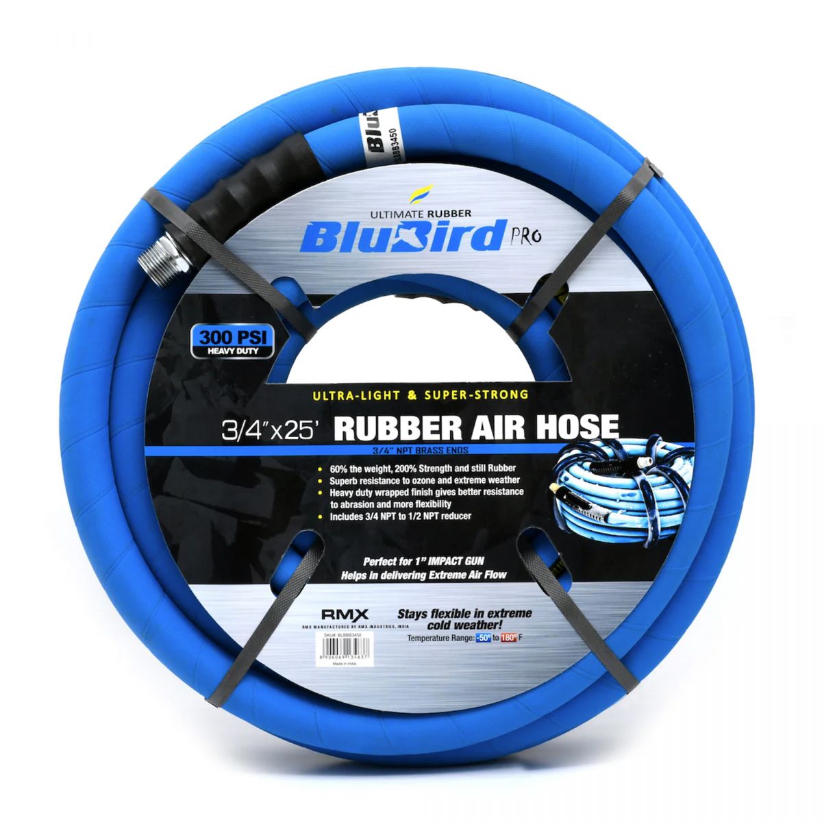 Blubird BBPRO3425 3/4 英寸 x 25 英尺专业橡胶气管组件