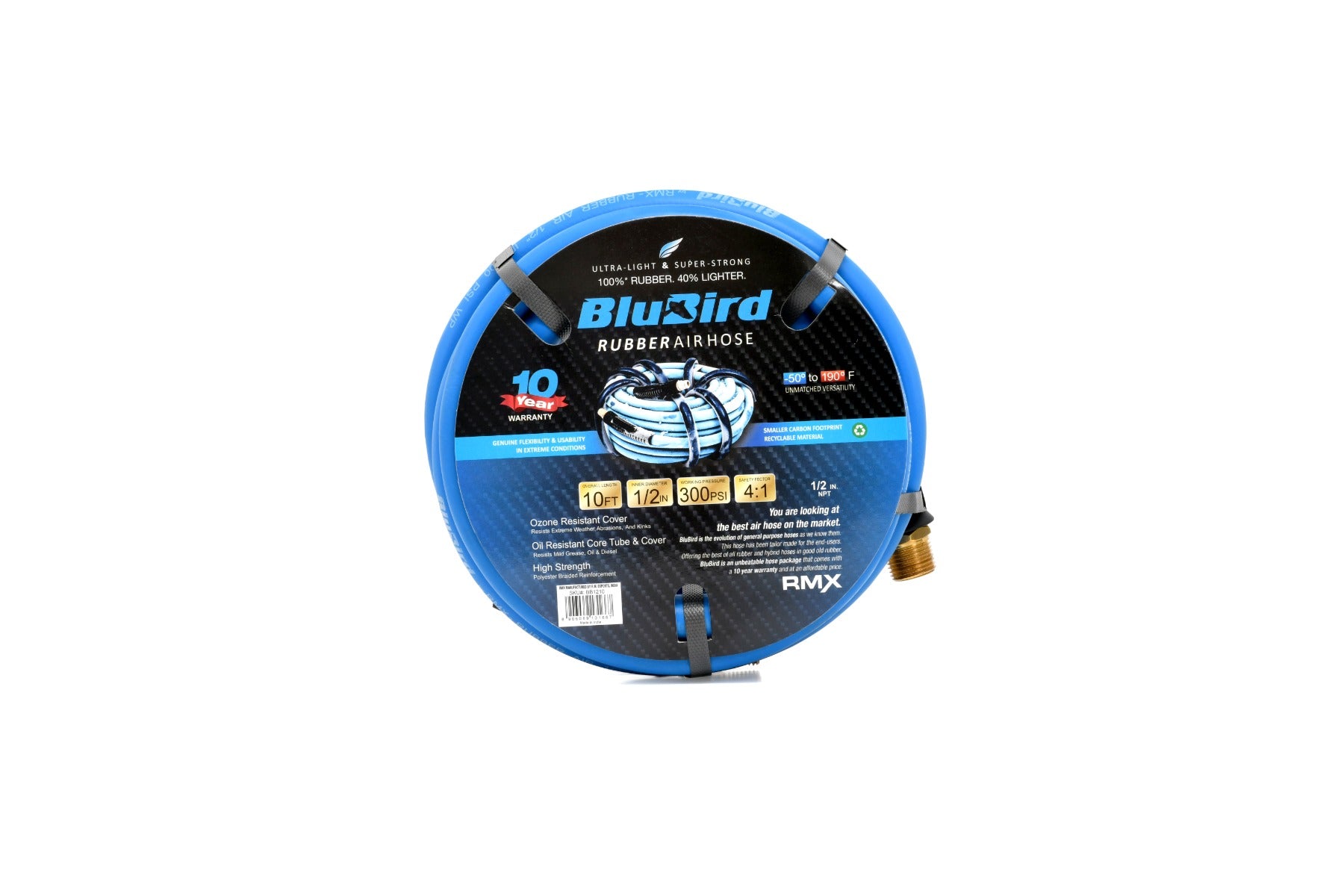 Blubird BLBB1210 1/2 英寸 x 10 英尺橡胶空气软管组件